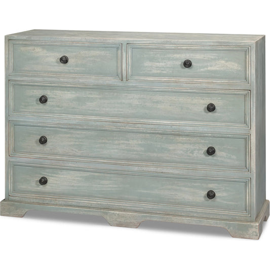 Frances Chest of Drawer by Sarreid Ltd. in blue grey. Made from acacia wood in a transitional style.