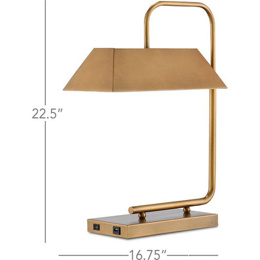 Hoxton Table Lamp by Currey and Company in light antique brass. Made from metal in a modern style.