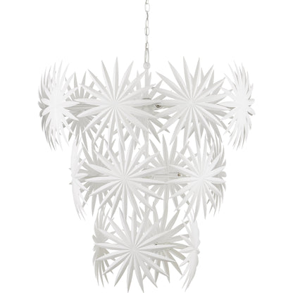 Bismarkia Chandelier by Currey and Company in gesso white. Made from wrought iron in a modern style.