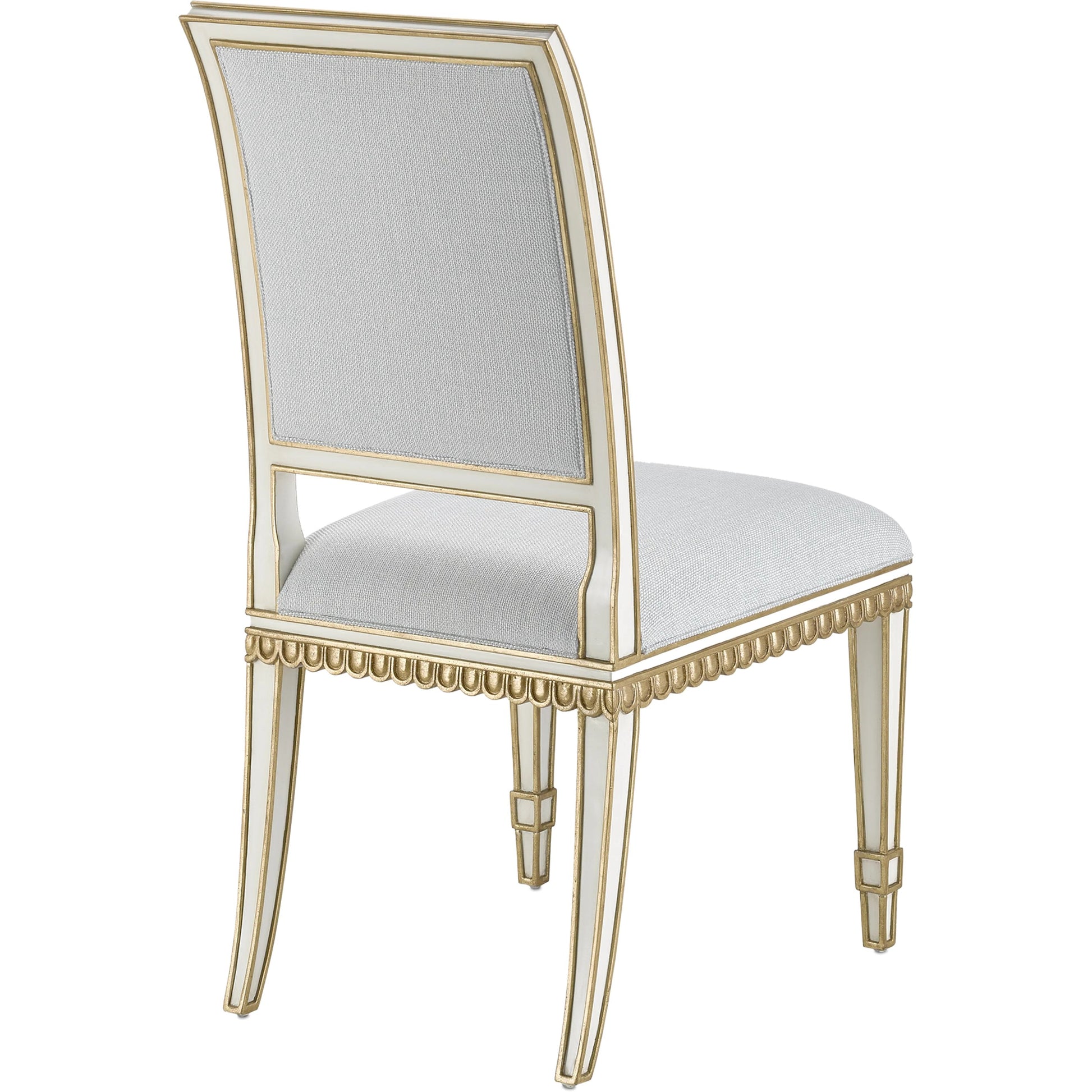 Ines Chair by Currey and Company in mixology moonstone and ivory, antique gold. Made from mahogany in a transitional style.
