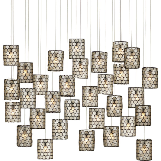 001 SI-1924130 | Primary Silo | Regatta 30-Light Multi-Drop Pendant by Currey and Company in cupertino, silver. Made from cupertino, iron, capiz shell in a modern style.
