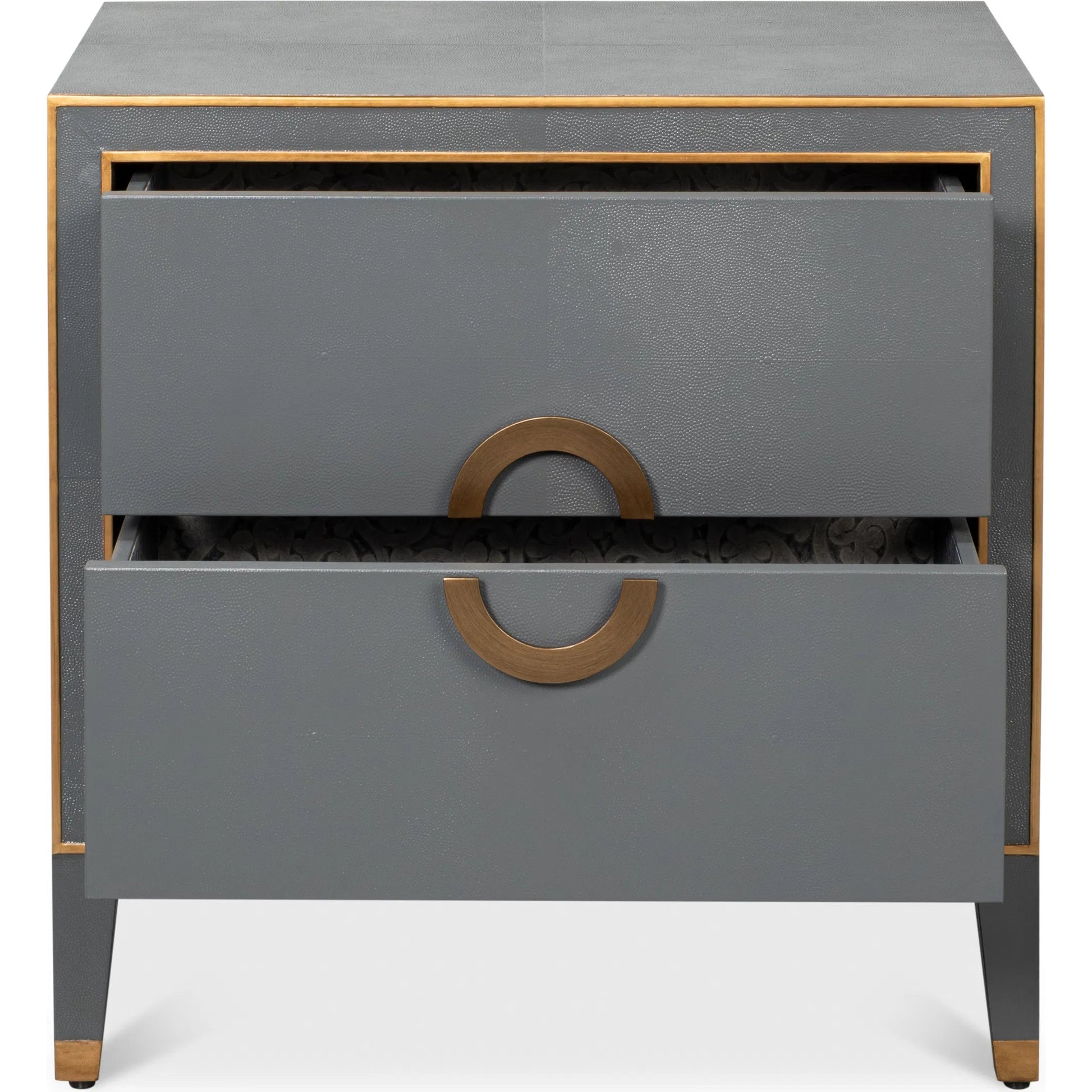 Gabriella Night Stand by Sarreid Ltd.. Made from wood, embossed shagreen leather in a traditional style.