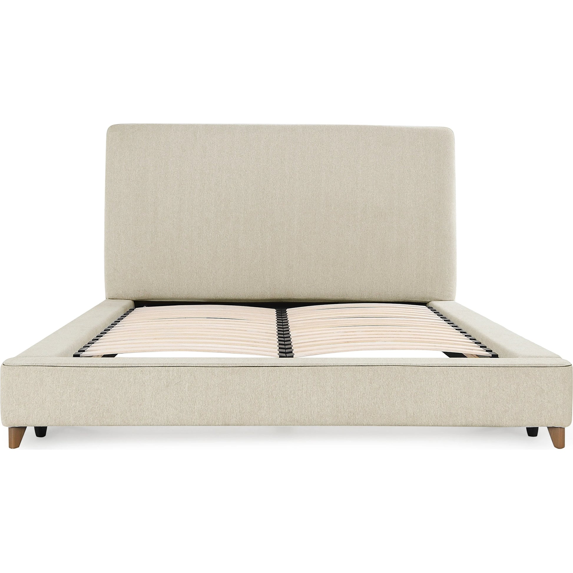 Tate Upholstered Bed by Classic Home in cream. Made from 86.5% polyester, 10% viscose, 3.5% nylon, acacia wood, pu foam, polyester fiber padding in a modern style.