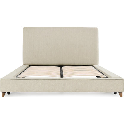 Tate Upholstered Bed by Classic Home in cream. Made from 86.5% polyester, 10% viscose, 3.5% nylon, acacia wood, pu foam, polyester fiber padding in a modern style.