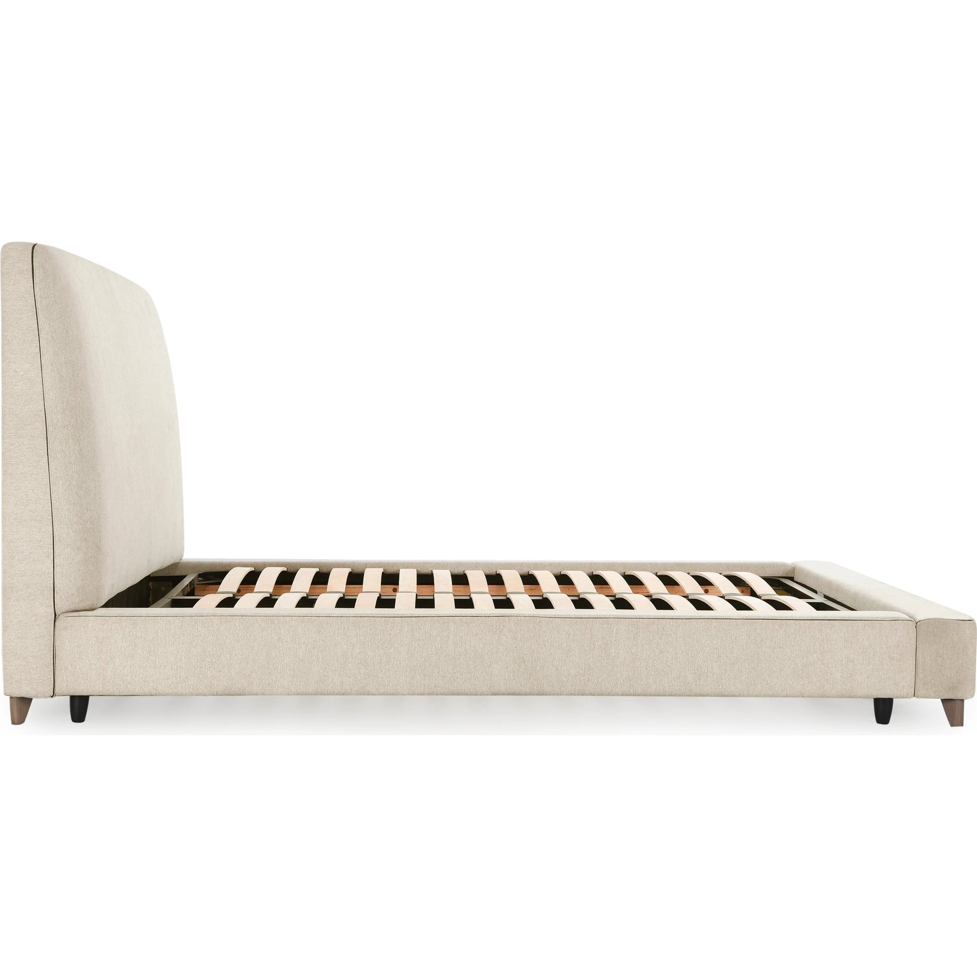 Tate Upholstered Bed by Classic Home in cream. Made from 86.5% polyester, 10% viscose, 3.5% nylon, acacia wood, pu foam, polyester fiber padding in a modern style.