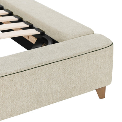Tate Upholstered Bed by Classic Home in cream. Made from 86.5% polyester, 10% viscose, 3.5% nylon, acacia wood, pu foam, polyester fiber padding in a modern style.