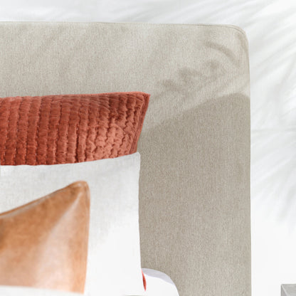 Tate Upholstered Bed by Classic Home in cream. Made from 86.5% polyester, 10% viscose, 3.5% nylon, acacia wood, pu foam, polyester fiber padding in a modern style.