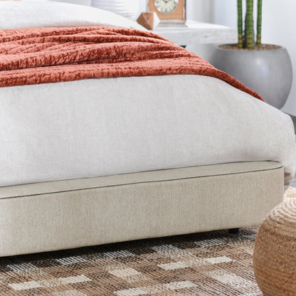 Tate Upholstered Bed by Classic Home in cream. Made from 86.5% polyester, 10% viscose, 3.5% nylon, acacia wood, pu foam, polyester fiber padding in a modern style.
