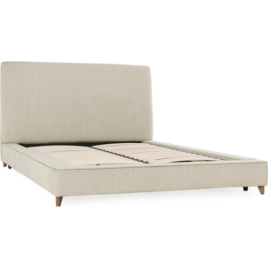 Tate Upholstered Bed by Classic Home in cream. Made from 86.5% polyester, 10% viscose, 3.5% nylon, acacia wood, pu foam, polyester fiber padding in a modern style.