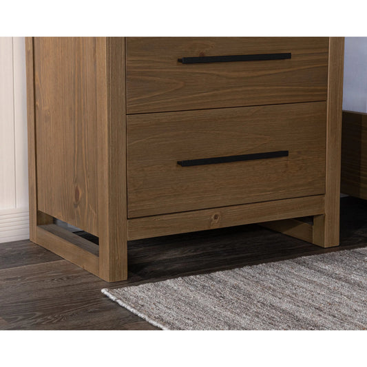 Fenmore Two-Drawer Pine Wood Nightstand by Kosas Home in honey brown. Made from pine wood in a unique style.