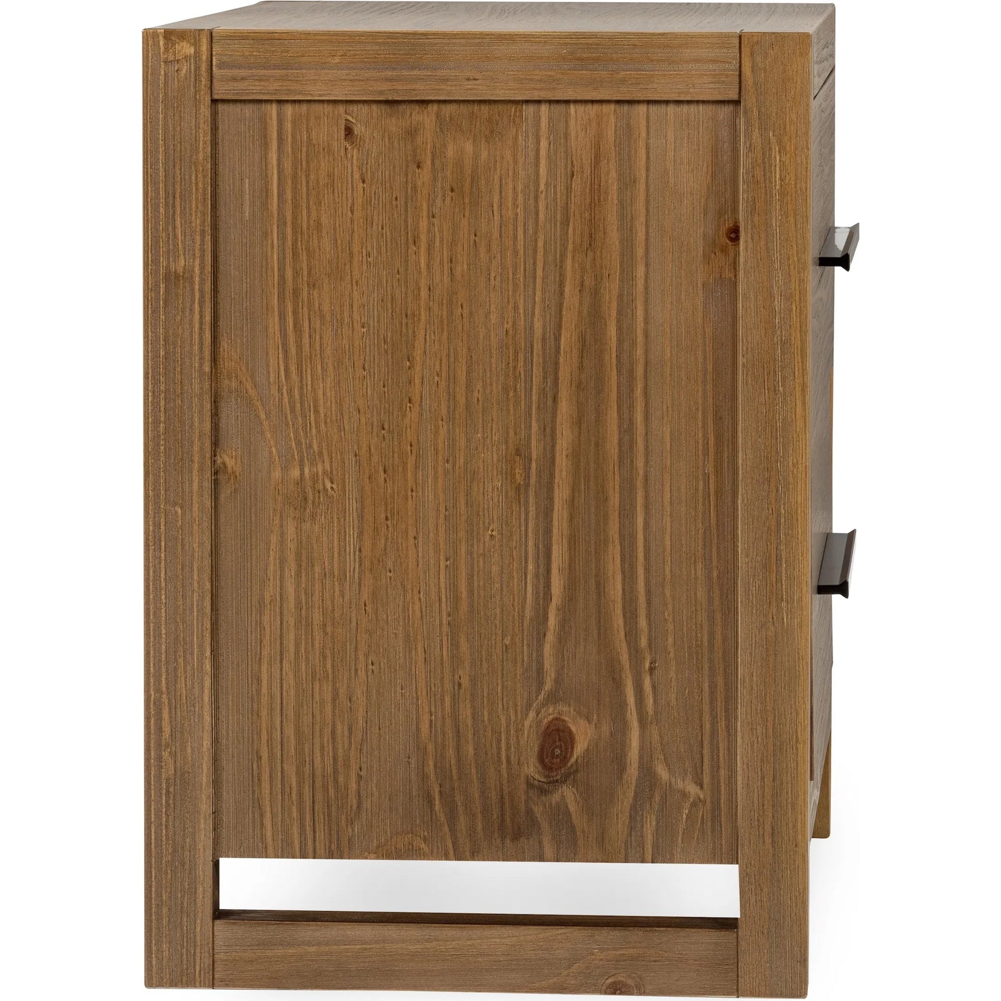 Fenmore Two-Drawer Pine Wood Nightstand by Kosas Home in honey brown. Made from pine wood in a transitional style.
