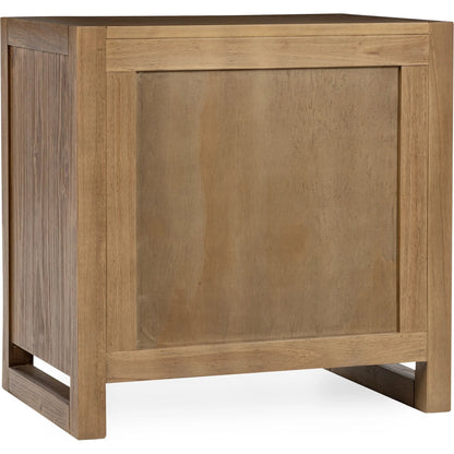 Fenmore Two-Drawer Pine Wood Nightstand by Kosas Home in honey brown. Made from pine wood in a transitional style.