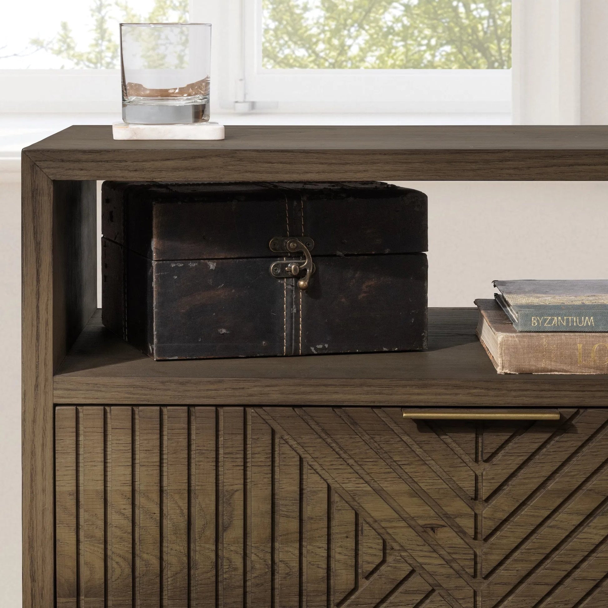 Santa Clara 2-Drawer Wood Nightstand by Classic Home in toasted brown. Made from wood, oak veneer in a modern style.