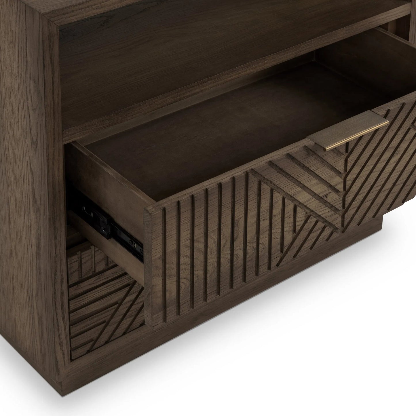 022 SI-2353830 | Closeup | Santa Clara 2-Drawer Wood Nightstand by Classic Home in toasted brown. Made from wood, oak veneer in a modern style.