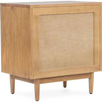 Edris 2-Door Wood Nightstand by Kosas Home in beige. Made from pine wood, cane in a rustic style.