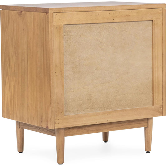 Edris 2-Door Wood Nightstand by Kosas Home in beige. Made from pine wood, cane in a rustic style.