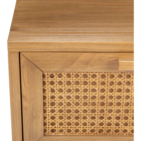 Edris 2-Door Wood Nightstand by Kosas Home in beige. Made from pine wood, cane in a unique style.