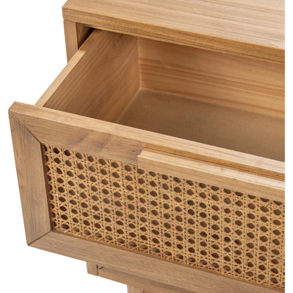 Edris 2-Door Wood Nightstand by Kosas Home in beige. Made from pine wood, cane in a rustic style.