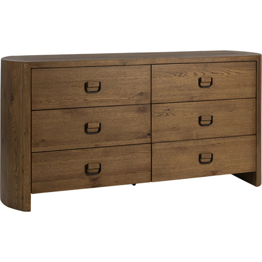 Kyrie 6-Drawer Dresser by Classic Home in tawny brown. Made from oak veneer in a unique style.