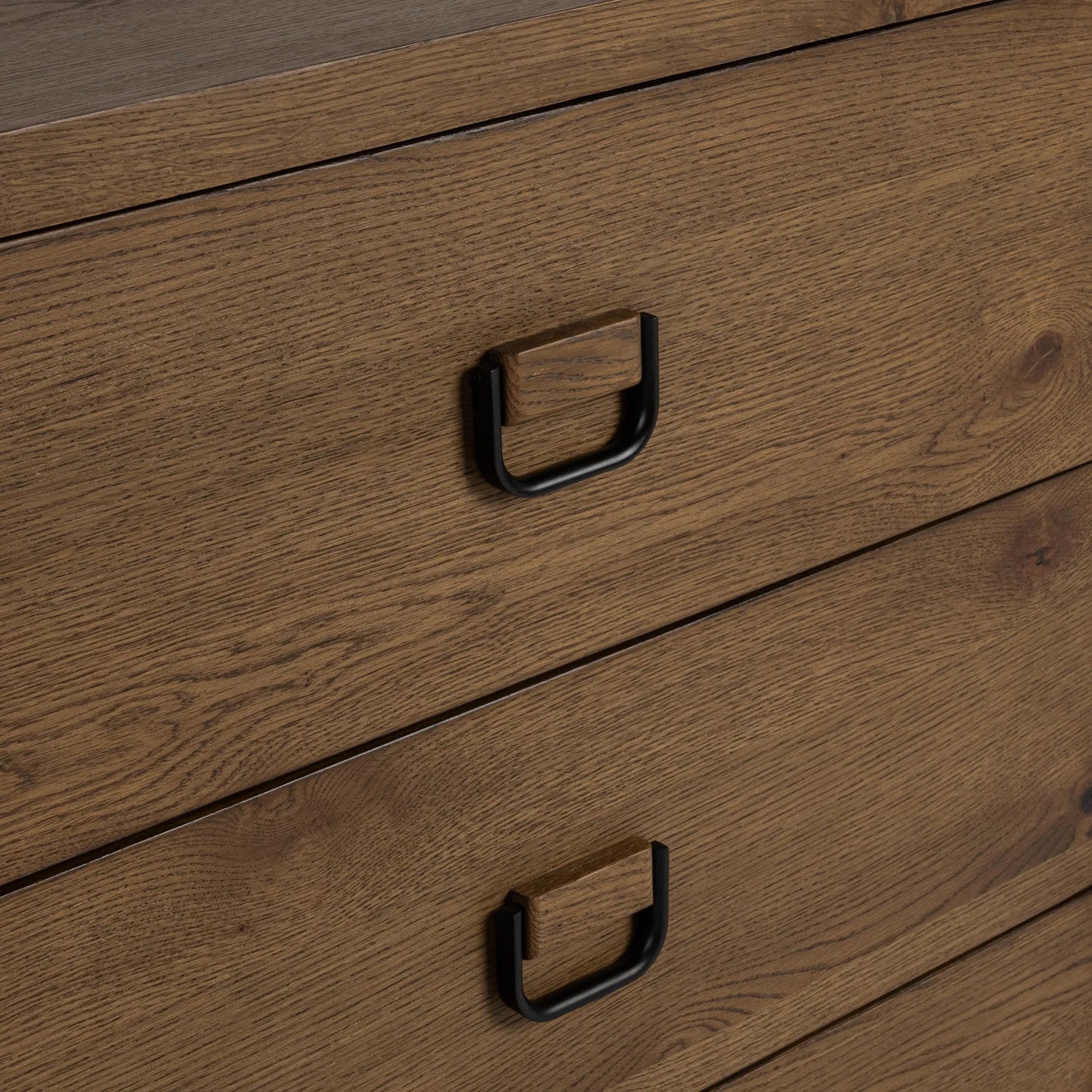 006 SI-2533246 | Closeup | Kyrie 6-Drawer Dresser by Classic Home in tawny brown. Made from oak veneer in a unique style.
