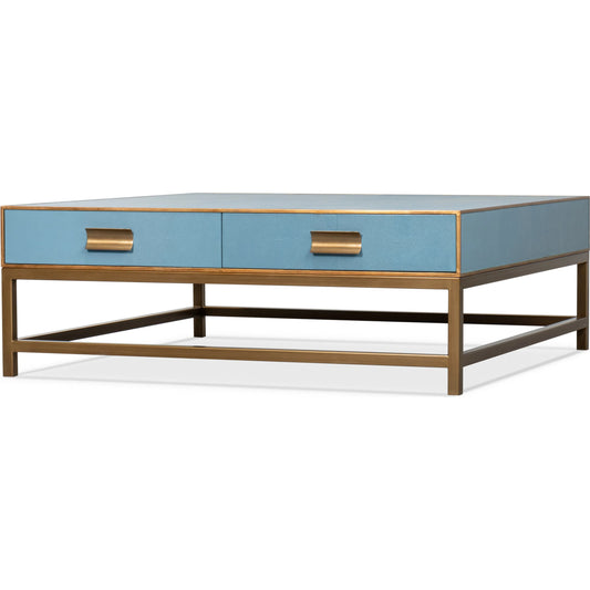 Gideon Shagreen Square Coffee Table by Sarreid Ltd.. Made from wood, leather in a transitional style.