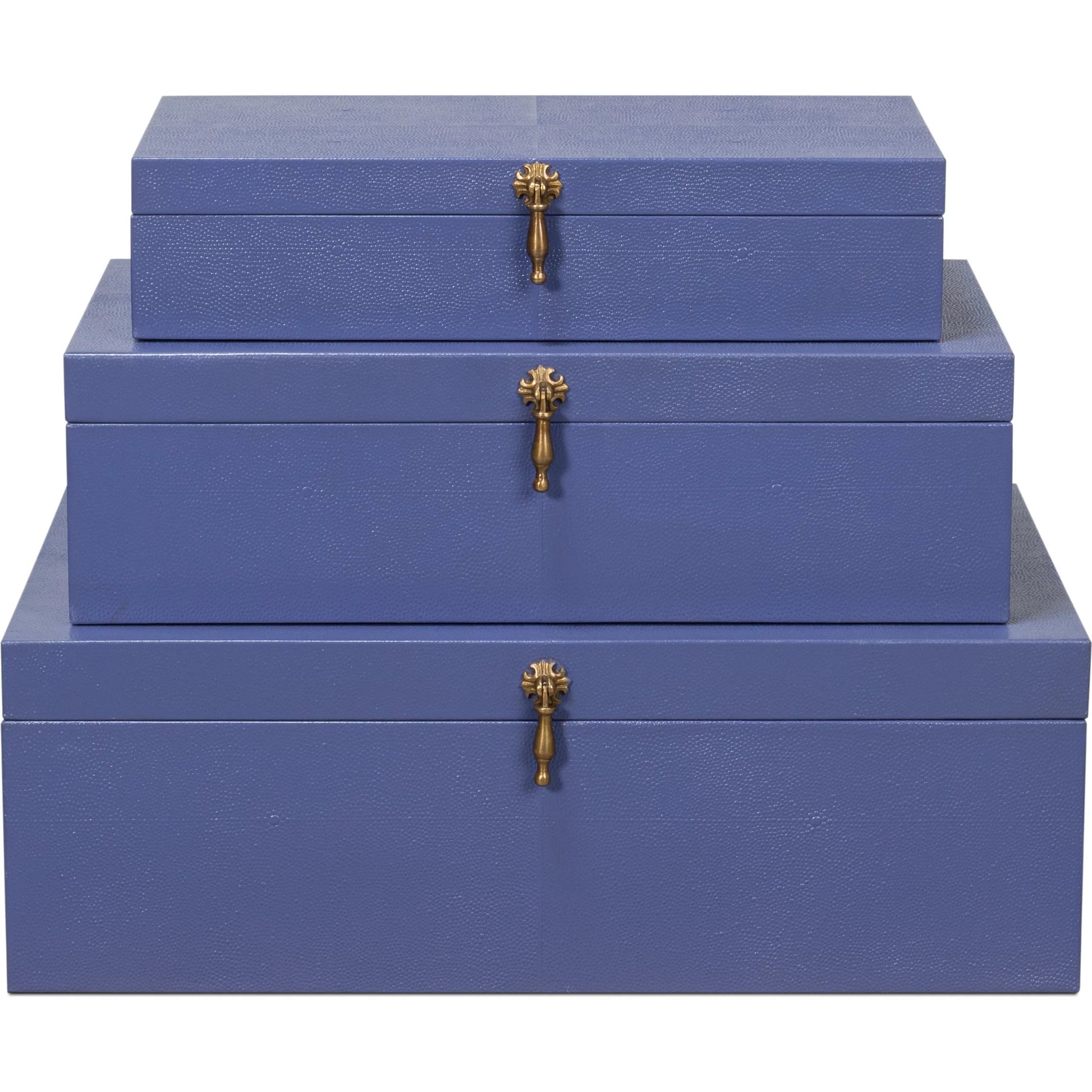 Cosmos Nesting Boxes by Sarreid Ltd.. Made from shagreen leather, wood, brass in a transitional style.