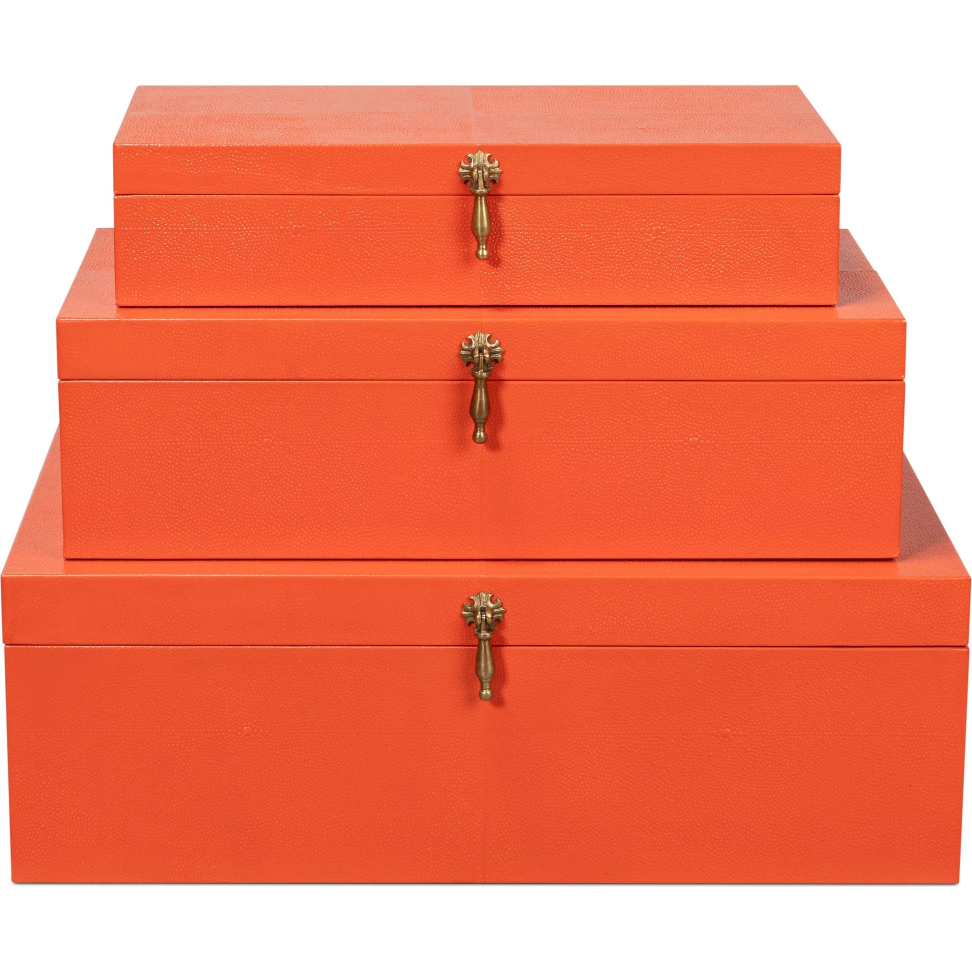 Cosmos Nesting Boxes by Sarreid Ltd.. Made from shagreen leather, wood, brass in a transitional style.