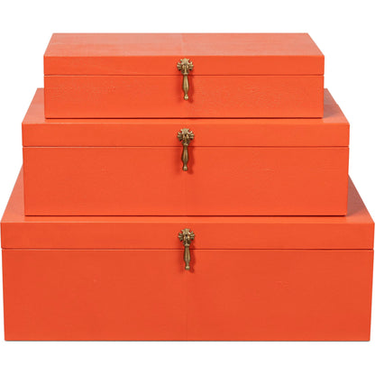 Cosmos Nesting Boxes by Sarreid Ltd.. Made from shagreen leather, wood, brass in a transitional style.
