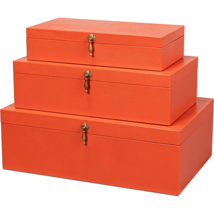 Cosmos Nesting Boxes by Sarreid Ltd.. Made from shagreen leather, wood, brass in a transitional style.