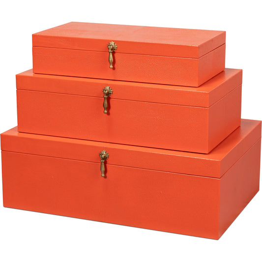 Cosmos Nesting Boxes by Sarreid Ltd.. Made from shagreen leather, wood, brass in a transitional style.