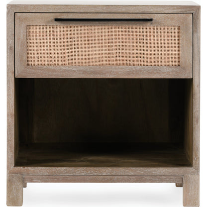 Jensen One-Drawer Mango Wood Nightstand by Classic Home in light brown. Made from mango wood, cane in a cottage & farmhouse style.