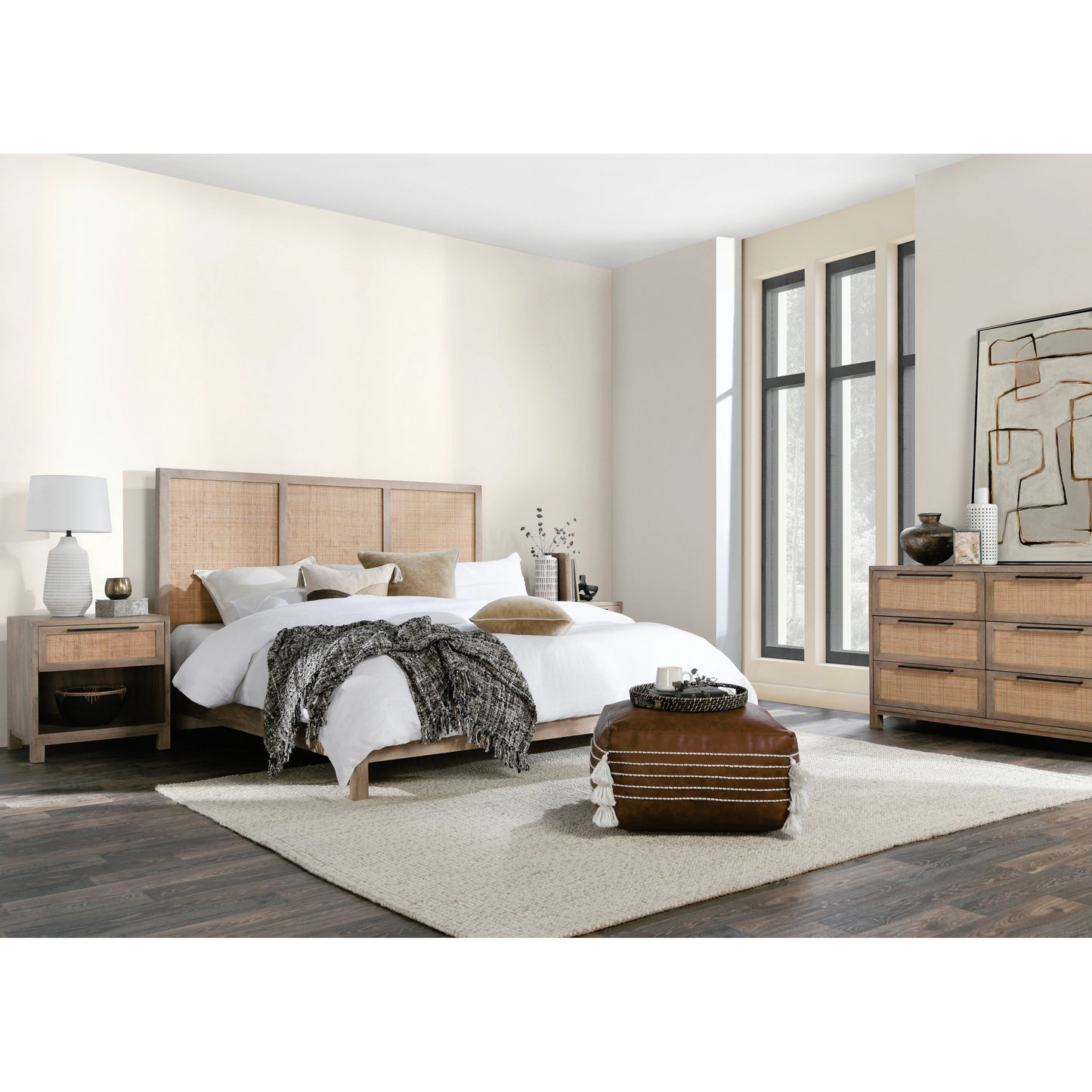 009 SI-2162650 | Lifestyle | Jensen One-Drawer Mango Wood Nightstand by Classic Home in light brown. Made from mango wood, cane in a cottage & farmhouse style.