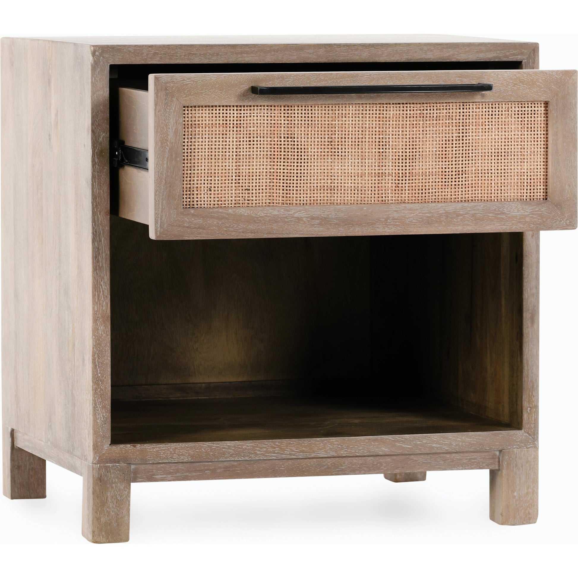 Jensen One-Drawer Mango Wood Nightstand by Classic Home in light brown. Made from mango wood, cane in a cottage & farmhouse style.