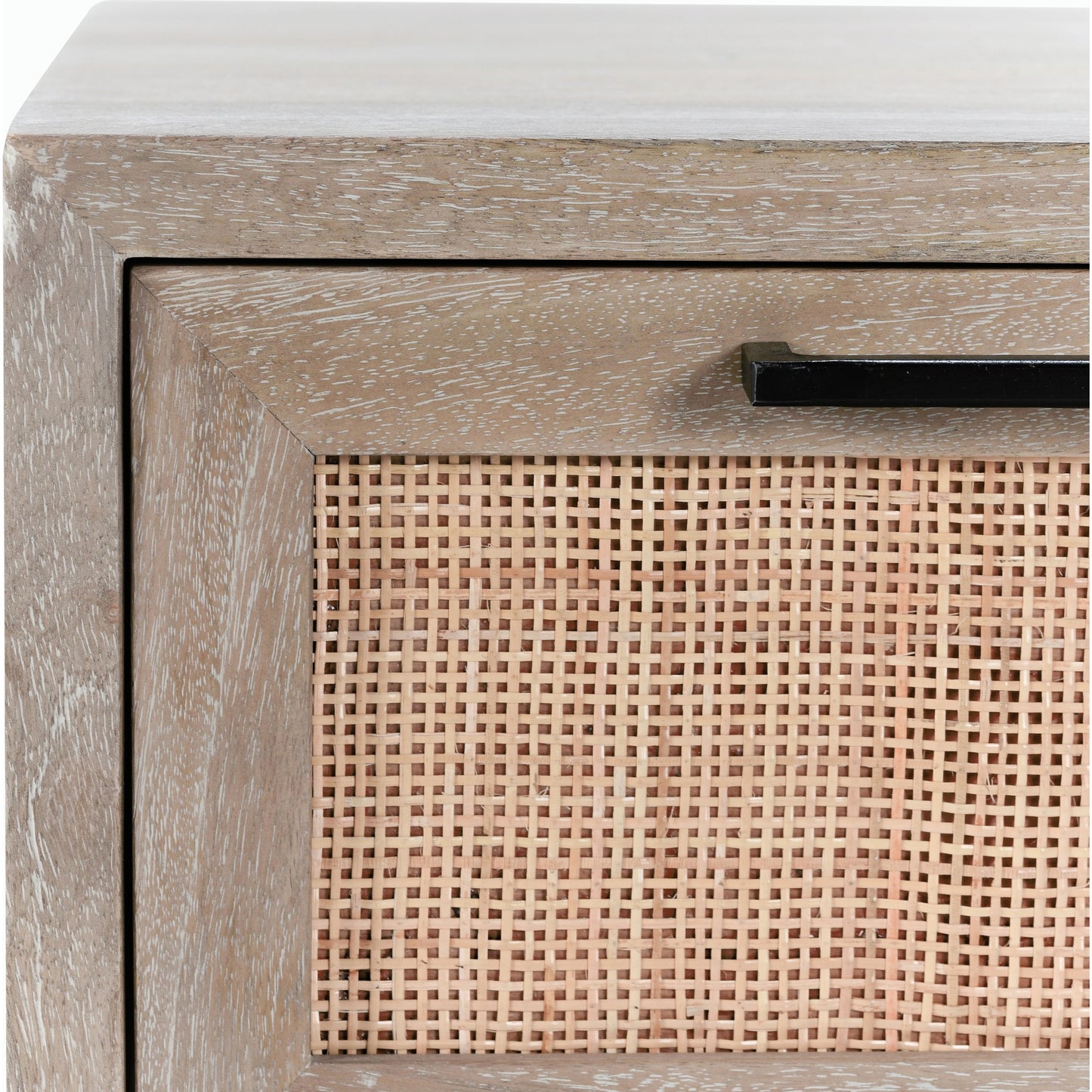 004 SI-2162650 | Closeup | Jensen One-Drawer Mango Wood Nightstand by Classic Home in light brown. Made from mango wood, cane in a cottage & farmhouse style.