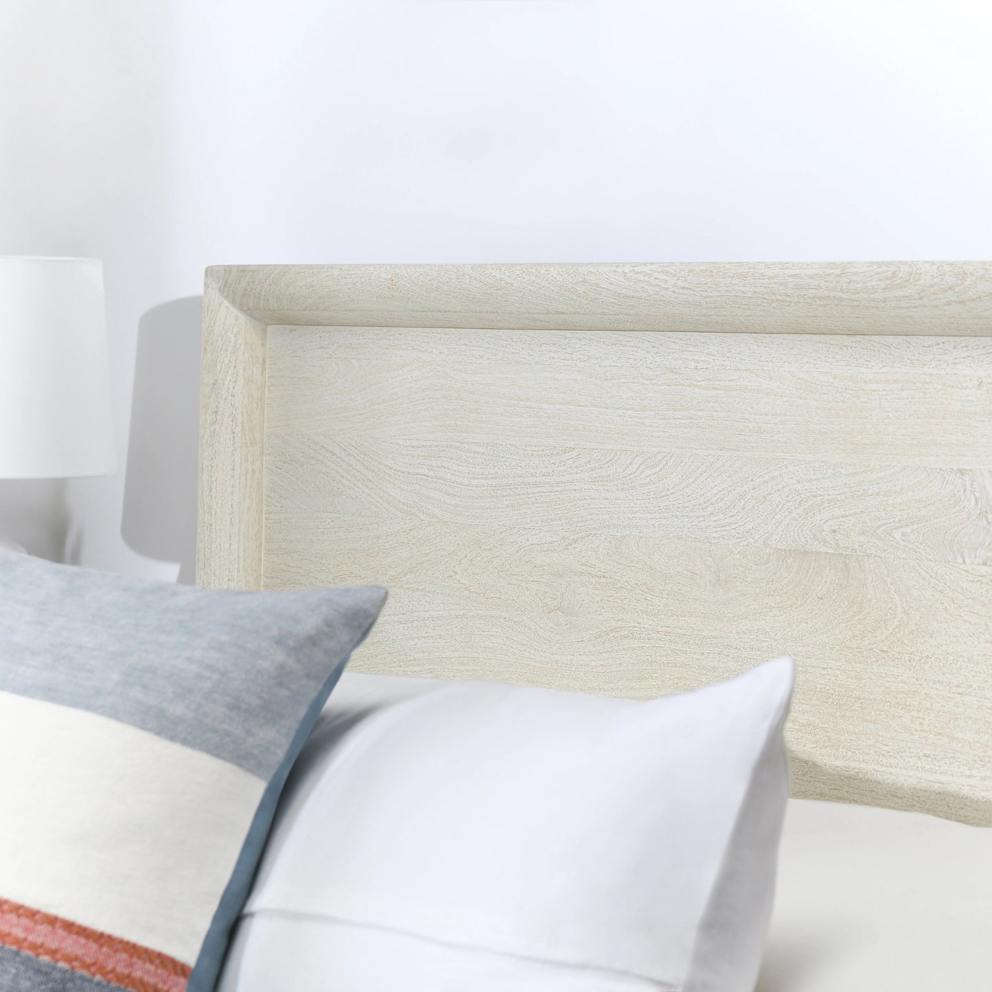 018 SI-2160337 | Closeup | Reece Mango Wood Bed by Classic Home in white. Made from mango wood in a modern style.