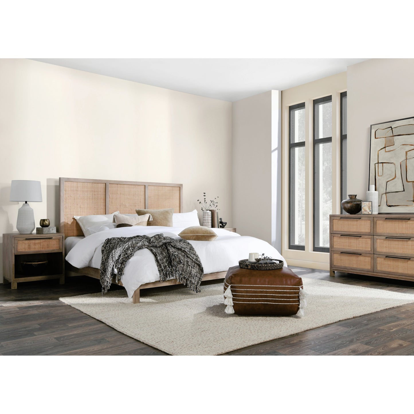 025 SI-2162649 | Lifestyle | Jensen Mango Wood Bed by Classic Home in taupe. Made from mango wood, cane in a cottage & farmhouse style.