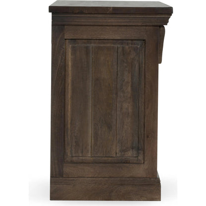 Adelaide Three-Drawer Mango Wood Nightstand by Classic Home in cocoa brown. Made from mango wood in a traditional style.