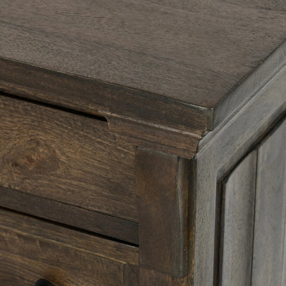 Adelaide Three-Drawer Mango Wood Nightstand by Classic Home in cocoa brown. Made from mango wood in a traditional style.