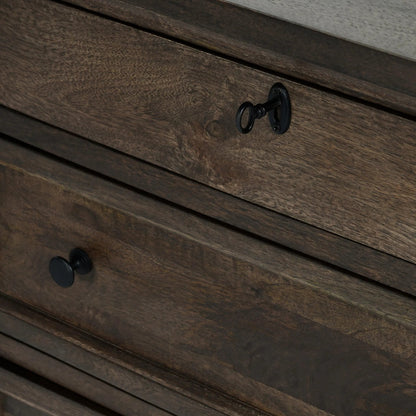 Adelaide Three-Drawer Mango Wood Nightstand by Classic Home in cocoa brown. Made from mango wood in a traditional style.