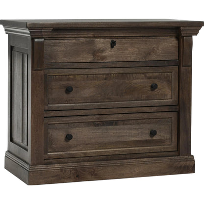 Adelaide Three-Drawer Mango Wood Nightstand by Classic Home in cocoa brown. Made from mango wood in a traditional style.