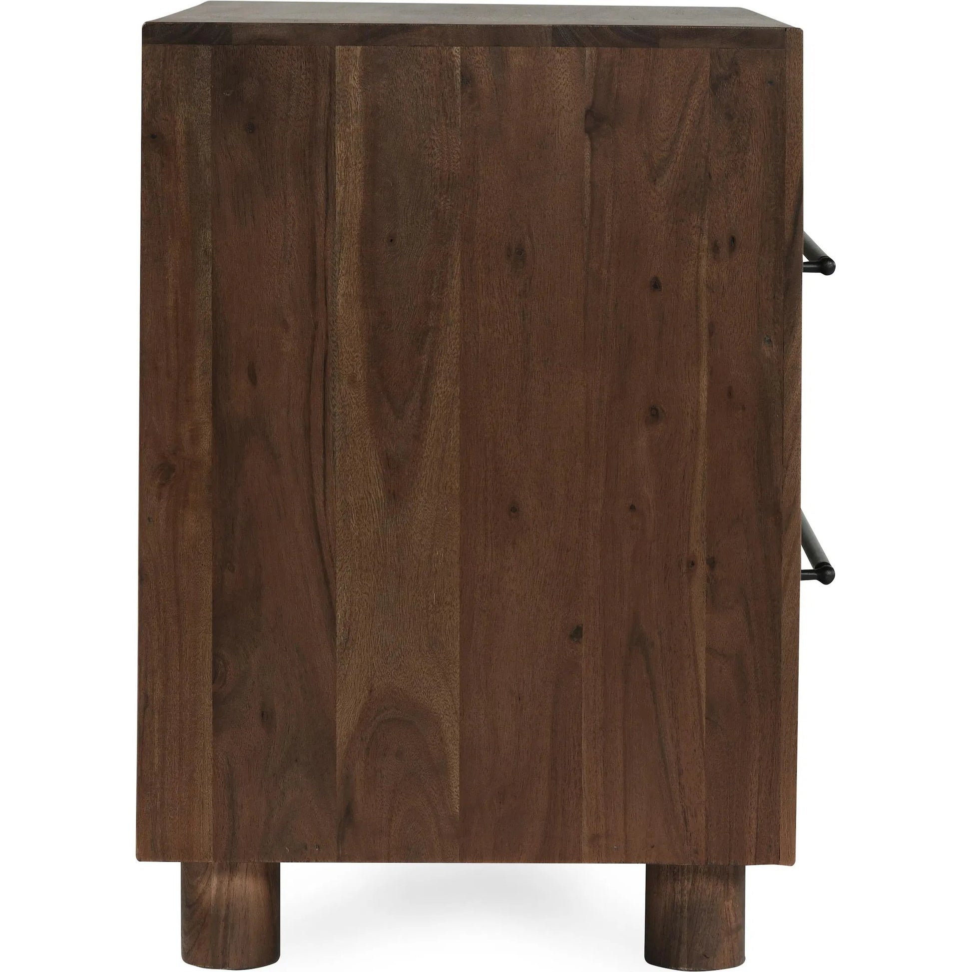 Jaxon Two-Drawer Acacia Wood Nightstand by Classic Home in cocoa brown. Made from acacia wood in a traditional style.
