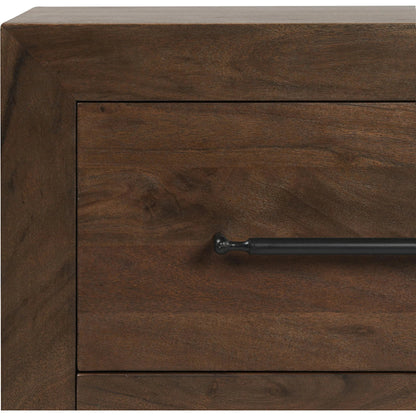 Jaxon Two-Drawer Acacia Wood Nightstand by Classic Home in cocoa brown. Made from acacia wood in a traditional style.
