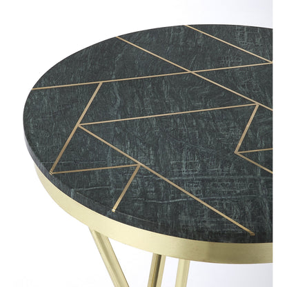 Haven Accent Table by Butler Specialty Company in green and metalworks. Made from iron, brass finish, mdf, marble, brass metal inlay design in a modern style.