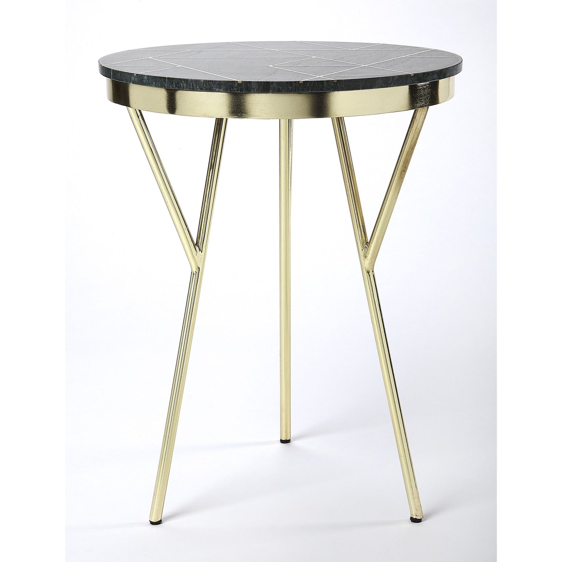 Haven Accent Table by Butler Specialty Company in green and metalworks. Made from iron, brass finish, mdf, marble, brass metal inlay design in a modern style.