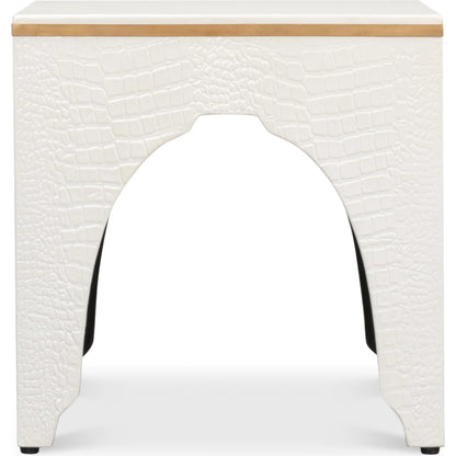 Croco Embossed Leather Stool by Sarreid Ltd.. Made from leather, wood in a unique style.
