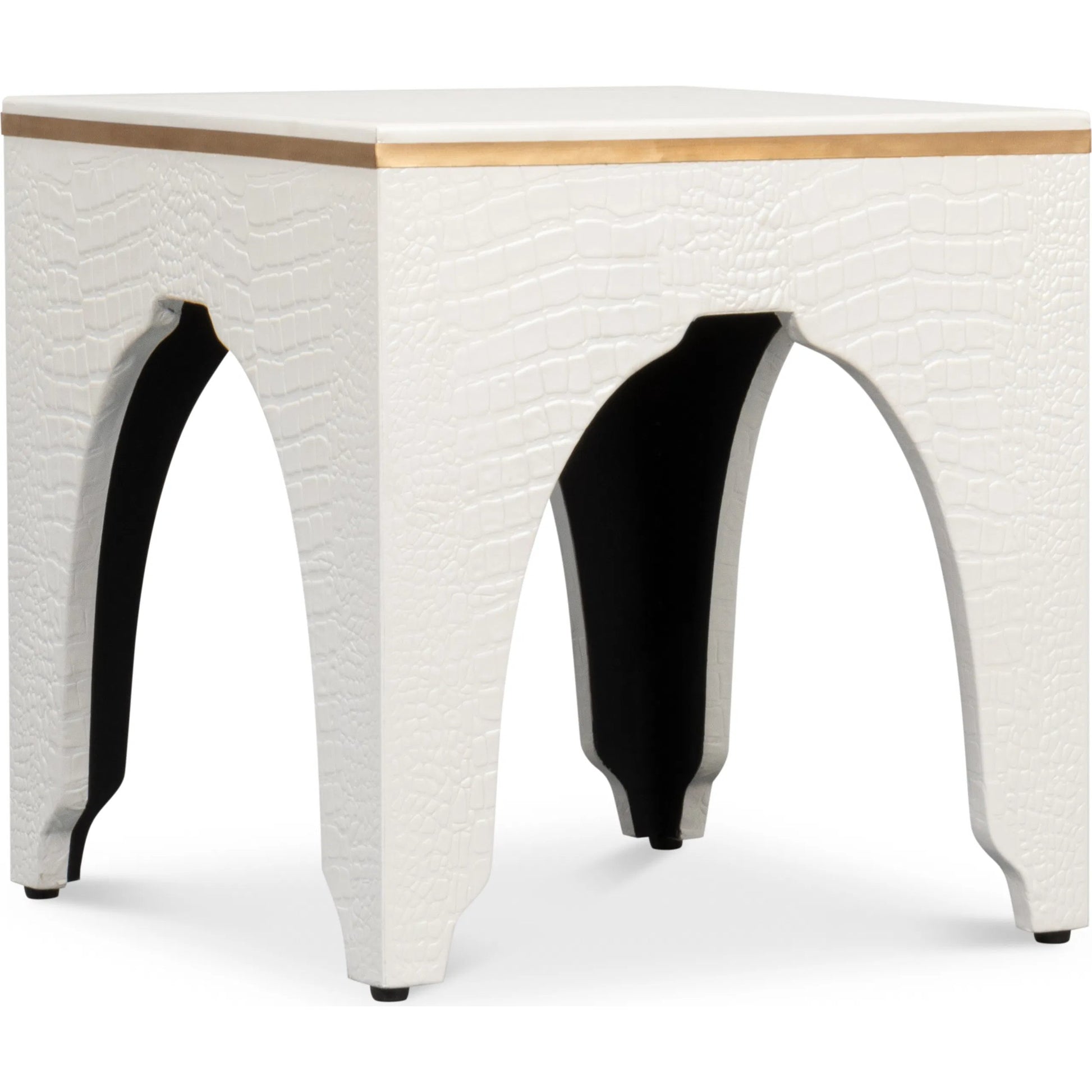 Croco Embossed Leather Stool by Sarreid Ltd.. Made from leather, wood in a unique style.