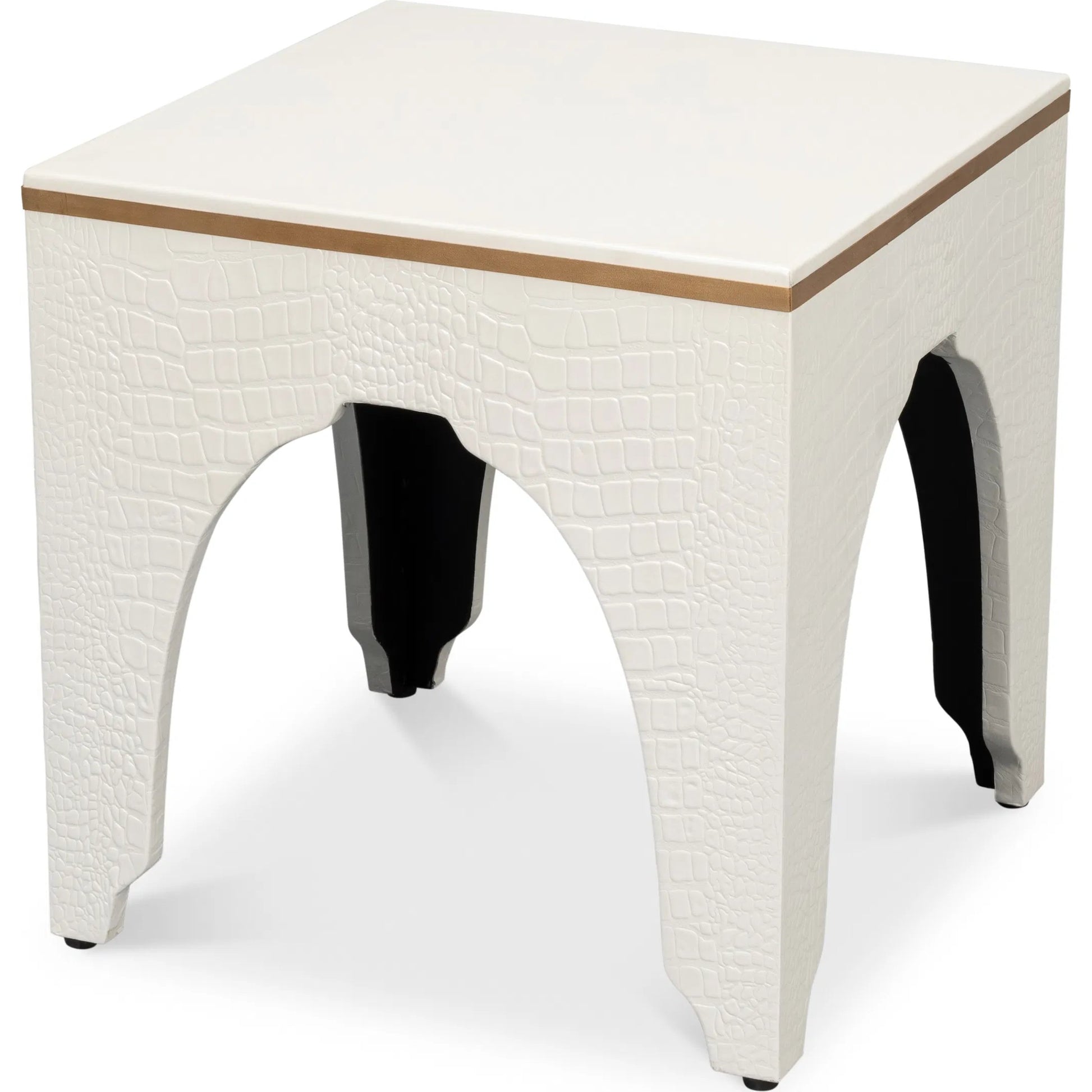 Croco Embossed Leather Stool by Sarreid Ltd.. Made from leather, wood in a unique style.