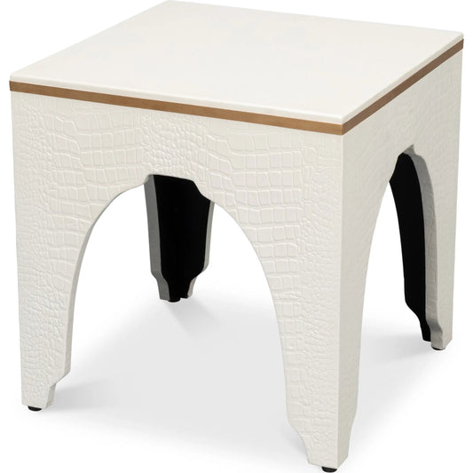 Croco Embossed Leather Stool by Sarreid Ltd.. Made from leather, wood in a unique style.