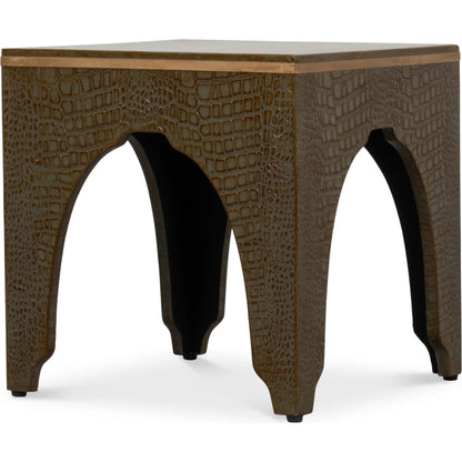 Croco Embossed Leather Stool by Sarreid Ltd.. Made from leather, wood in a unique style.