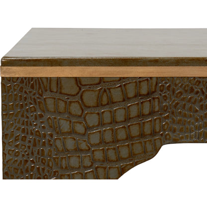 Croco Embossed Leather Stool by Sarreid Ltd.. Made from leather, wood in a unique style.